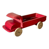 Red wooden flatbed truck, vintage toy