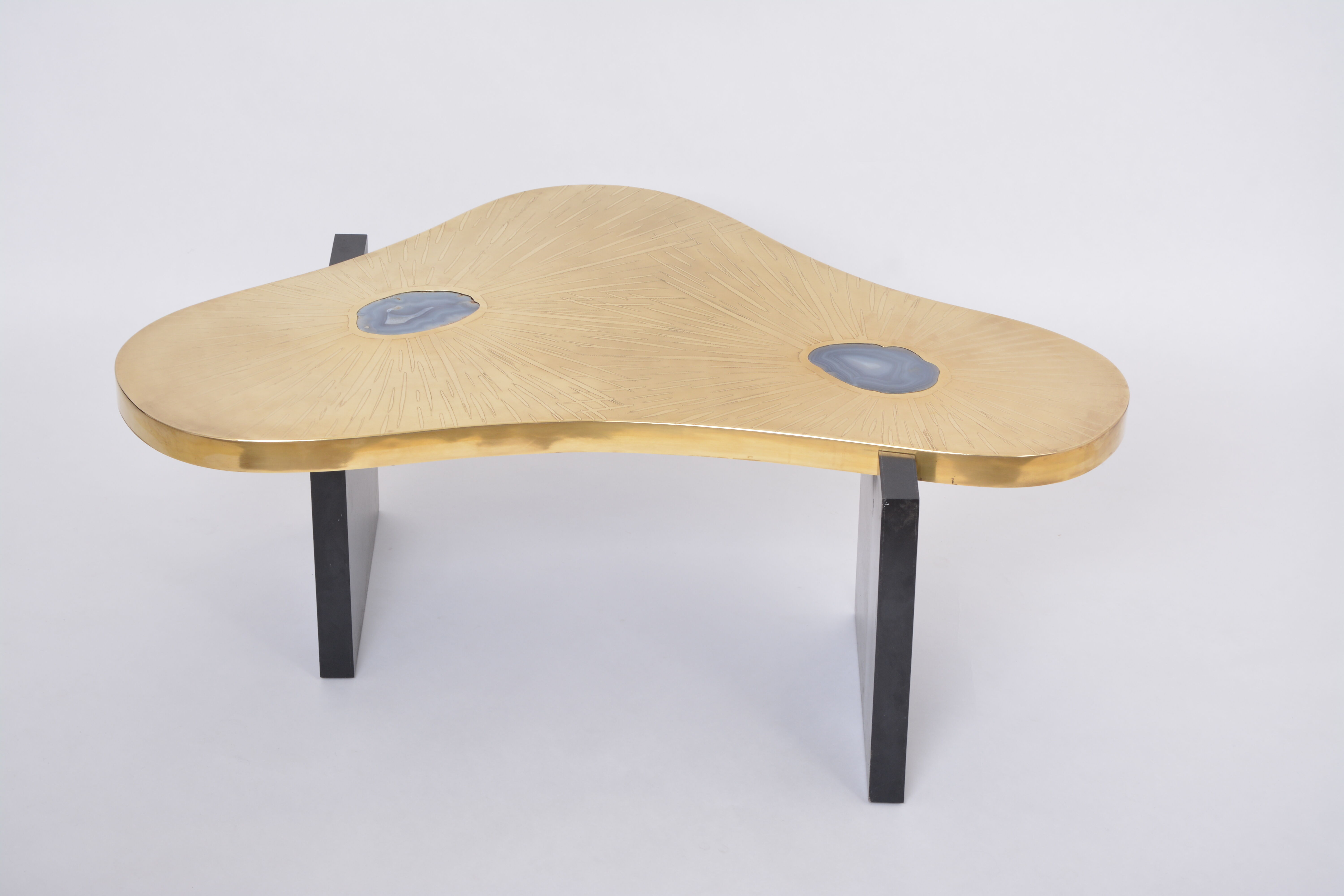 Etched Brass coffee table with Agathe Stones in the style of Lova Creation