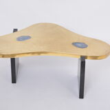Etched Brass coffee table with Agathe Stones in the style of Lova Creation