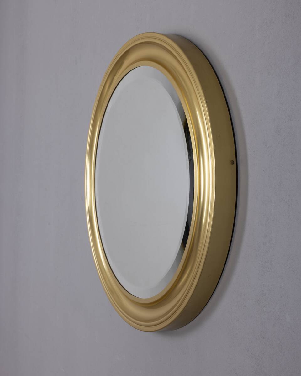 Vintage Italian Round Wall Mirror in Brass, 1970s