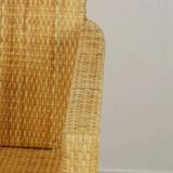 Bridge-style armchair in wood and woven rattan
