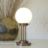 Lampe de bureau vintage du milieu du siècle, lampe de table en cuivre et verre, style Art déco, années 80