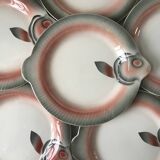 set of 6 fish plates in slip Digoin Sarreguemines 50s
