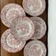 Set of 6 English flat plates, red tones