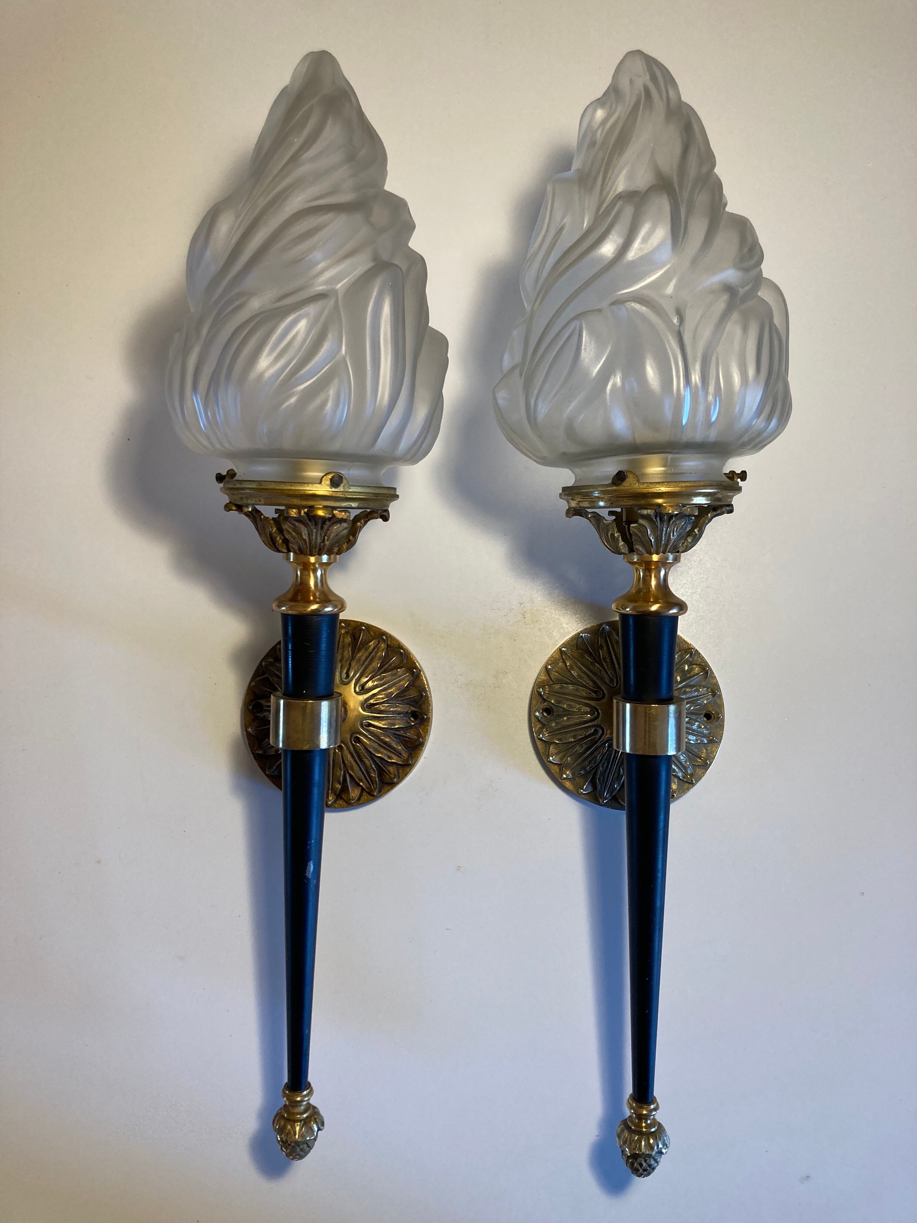 Pair of torch wall lamps