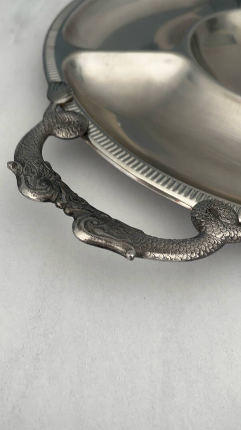 Round plateau Jean Couzon in stainless steel – Vintage design serving dish