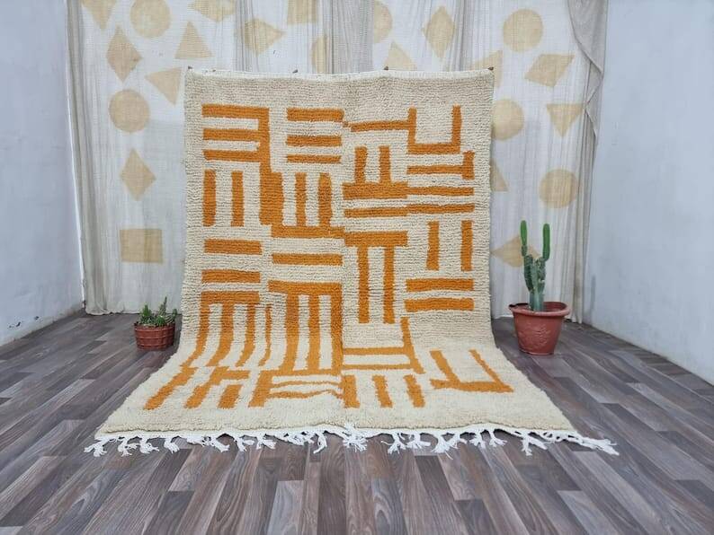 Handmade Berber rug Azilal orange size 150 x 250 cm