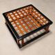 Vintage wooden coffee table with paint and glass, design from the 1940s-50s.