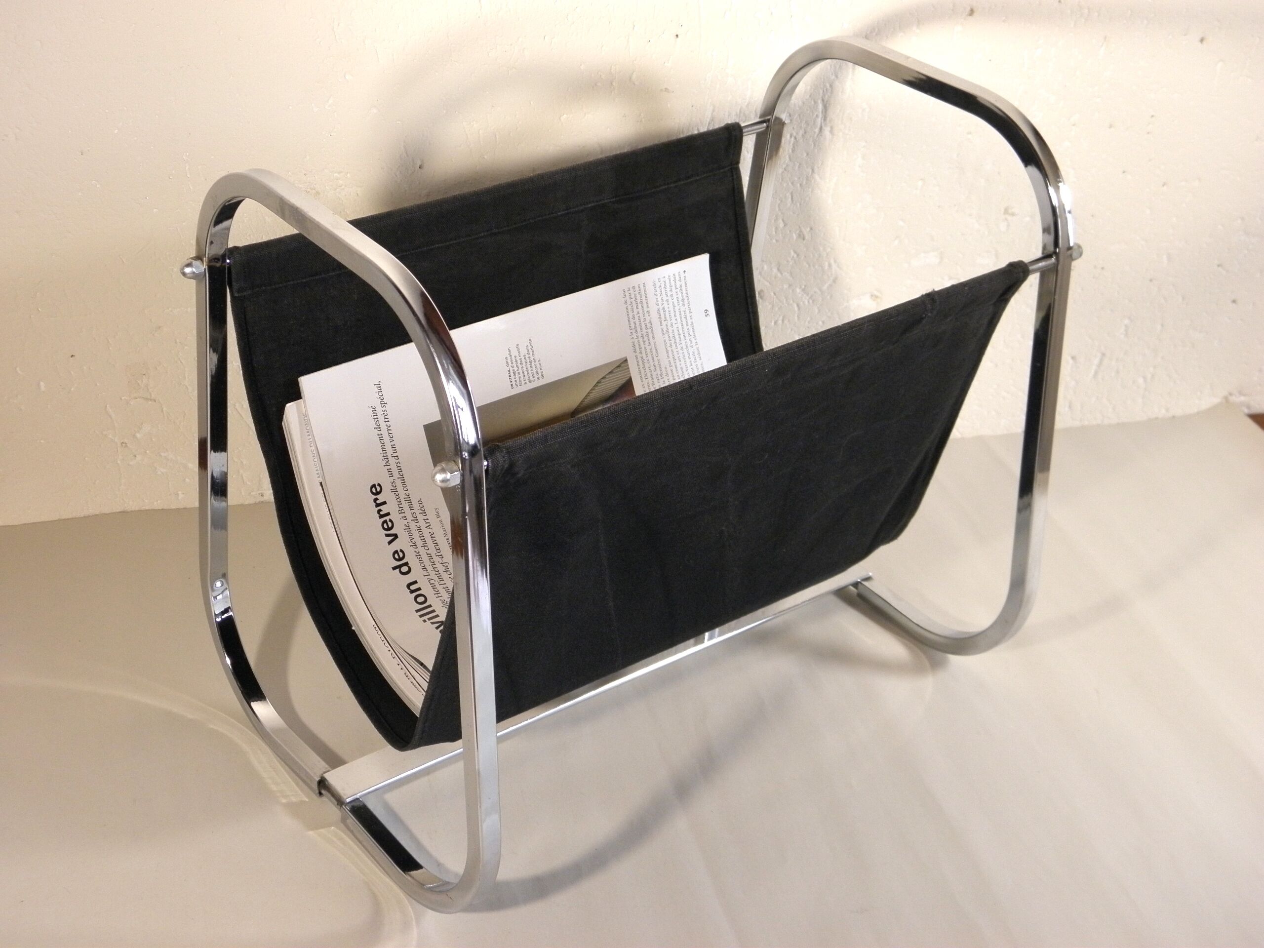 Chrome and fabric magazine holders 1970