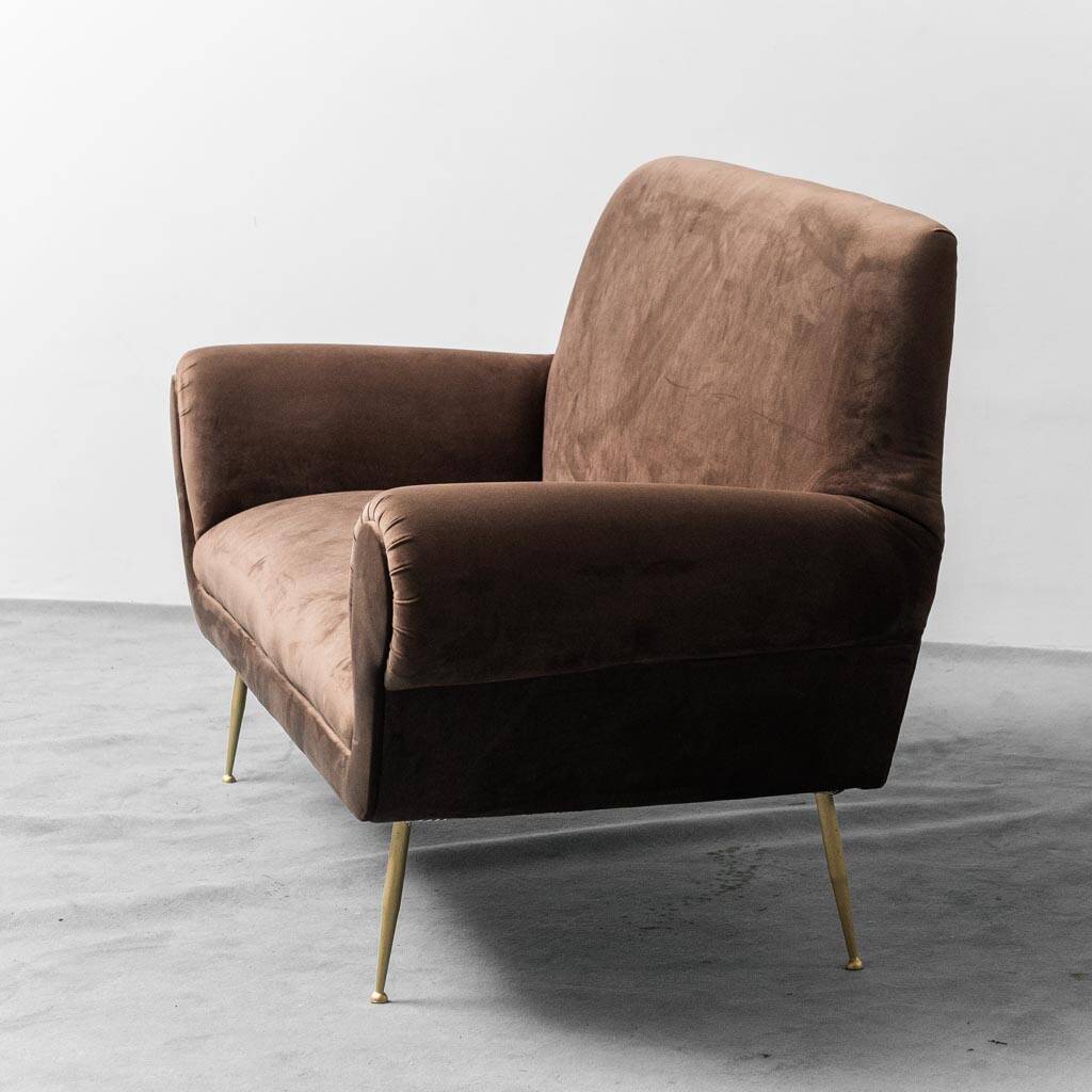 Canapé 3 places en velours marron gigi radice minotti 1950s vintage modernism