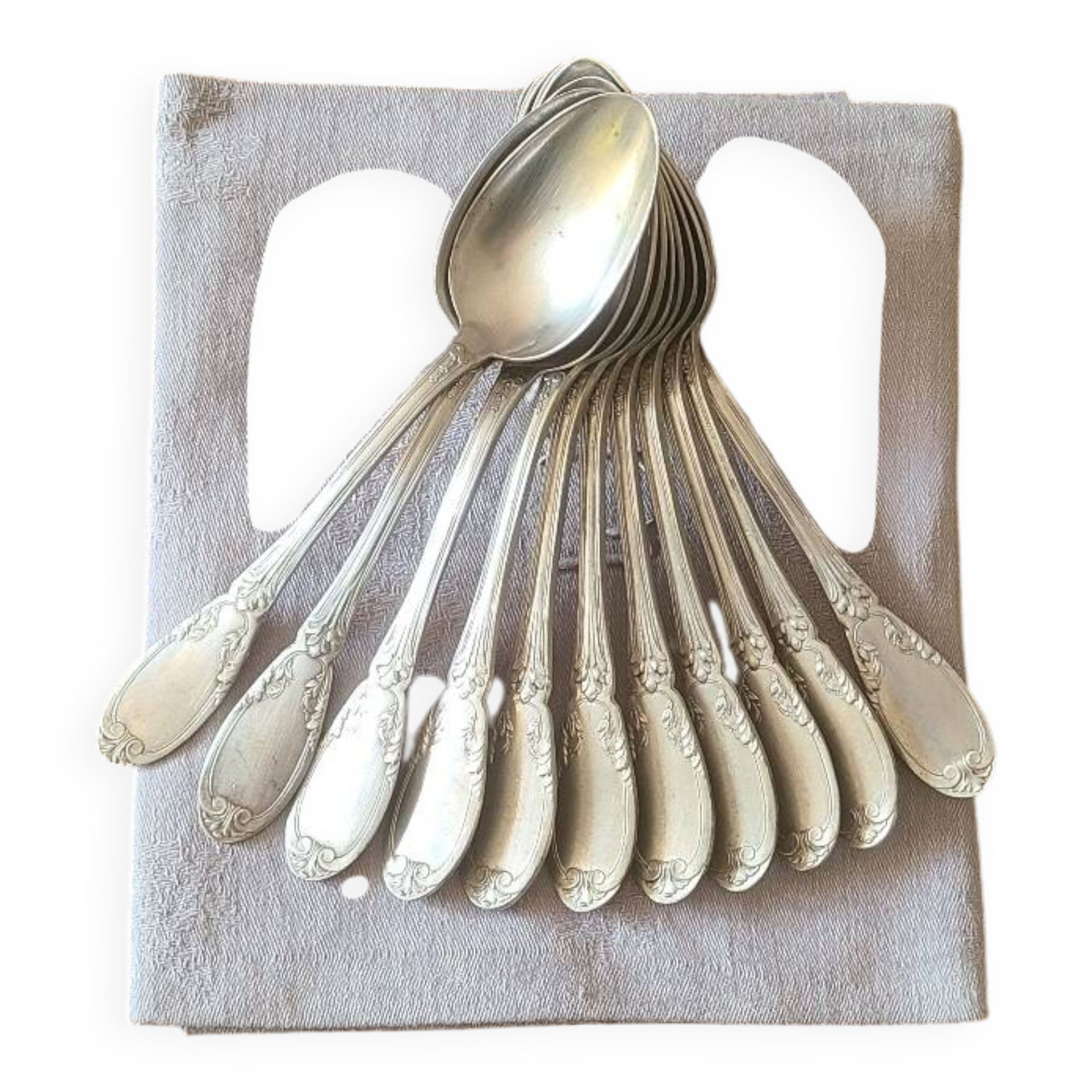 Set of 12 antique silver-plated metal soup spoons