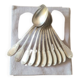 Set of 12 old silver plated soup spoons