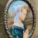 Miniature vierge en priere 1900 velours rose dore peinte a la main