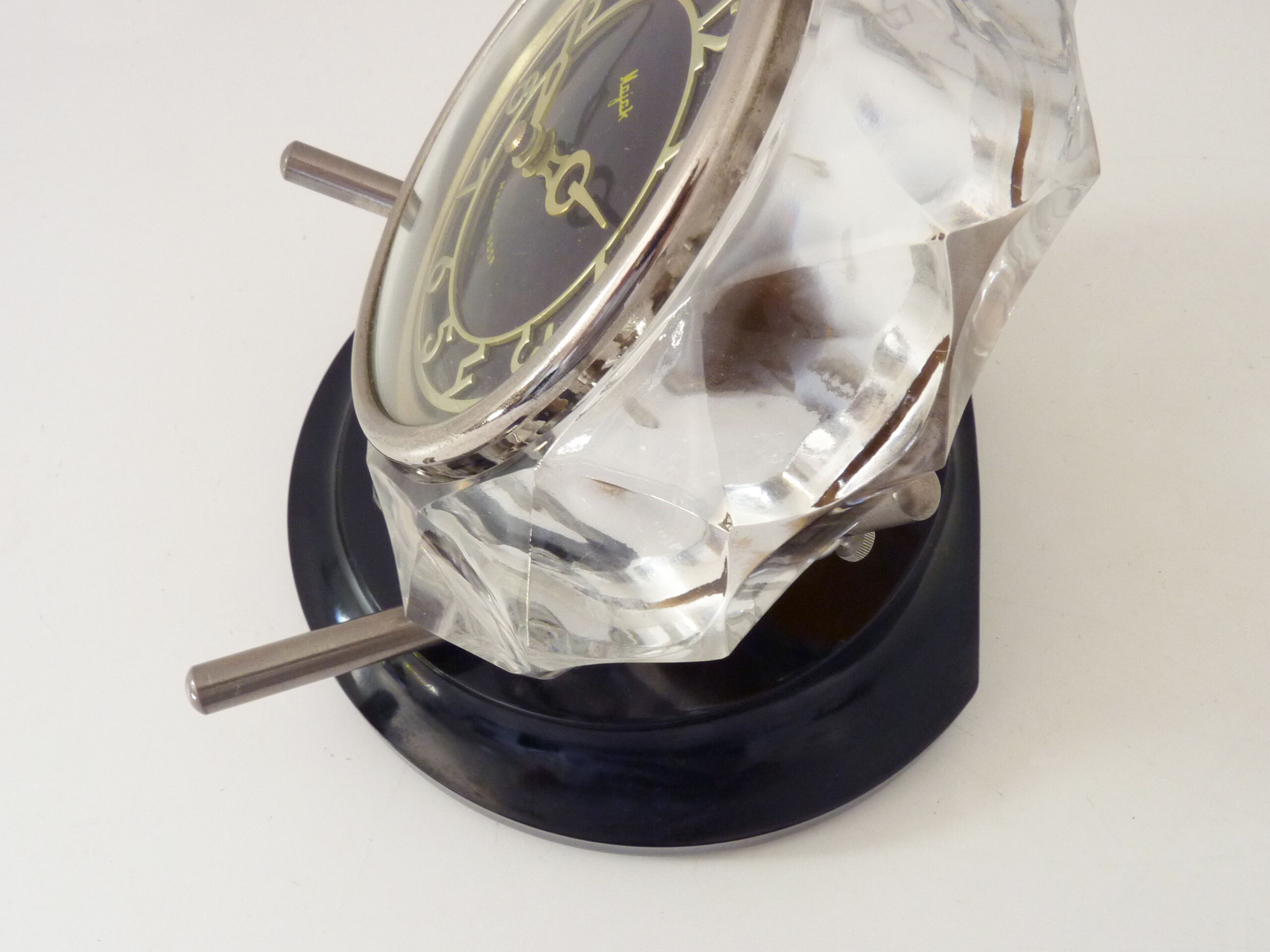 Table clock, majak glass clock and Bakelite base. Made in USSR