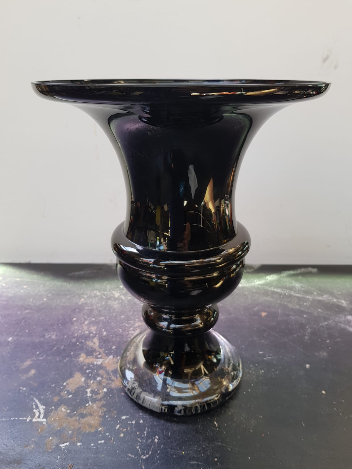 Old Medici Shape Vase Black & Transparent Multilayer Glass Vintage