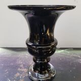 Ancien Vase Forme Médicis Verre Multicouche Noire & Transparent Vintage