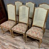 Set of 6 Louis XV chairs with high backs in whitewashed wood circa 1900