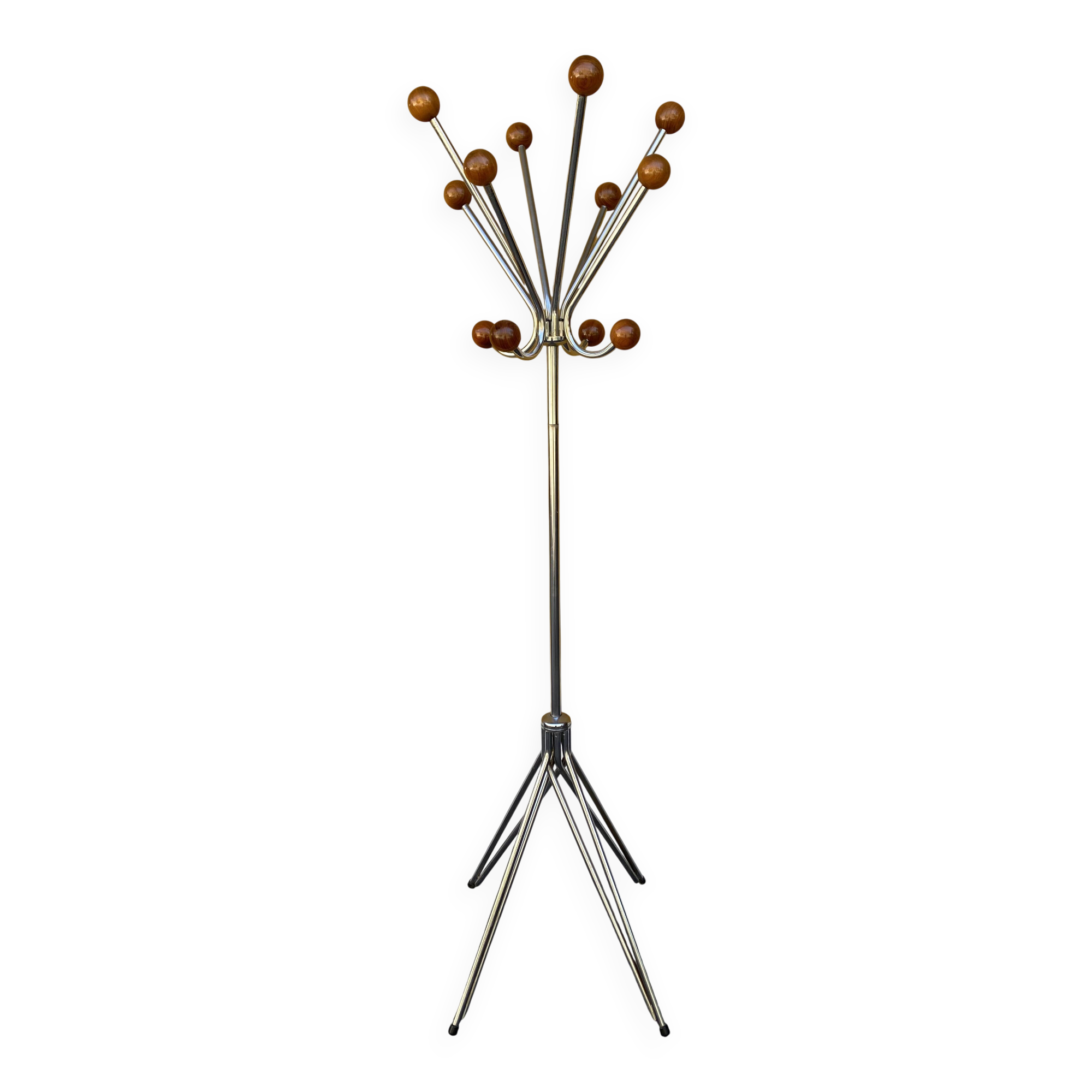 Portemanteau en chrome et bois, années 60-70