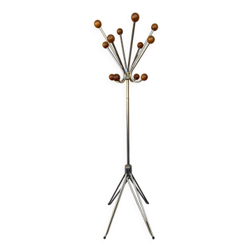 Portemanteau en chrome et bois, années 60-70