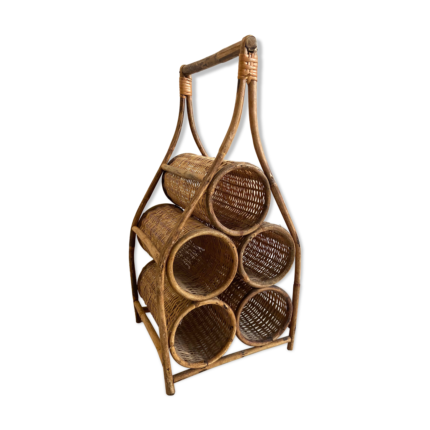 Rattan and wicker bottle holder