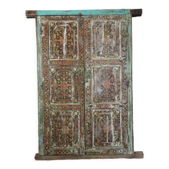 Indian door with frame, hand-painted floral motifs