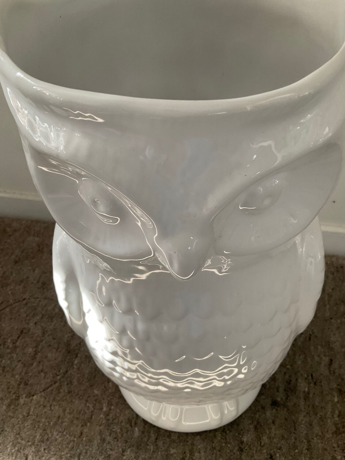 Vintage ceramic owl umbrella stand from the 70s