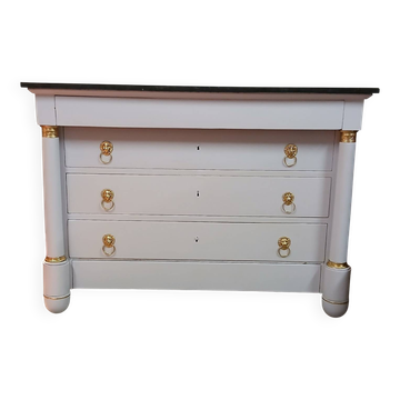 Commode Empire XIXe - Relooking Couture "Guimauve" & Feuille d'Or