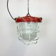 Red industrial cast iron cage pendant light, 1960s