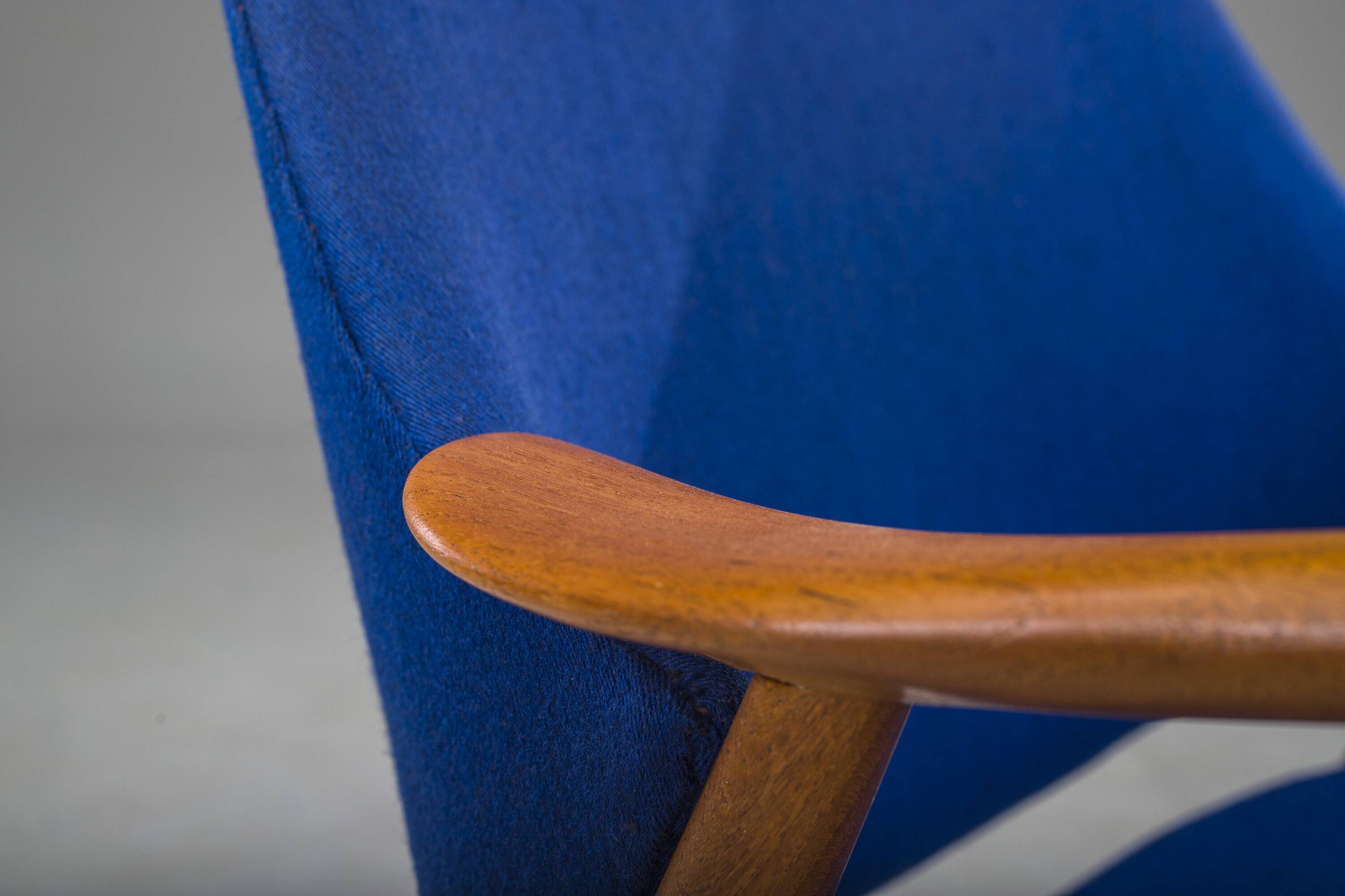 Armchair in Blue and Teak by Alf Svensson for Dux, 1960s