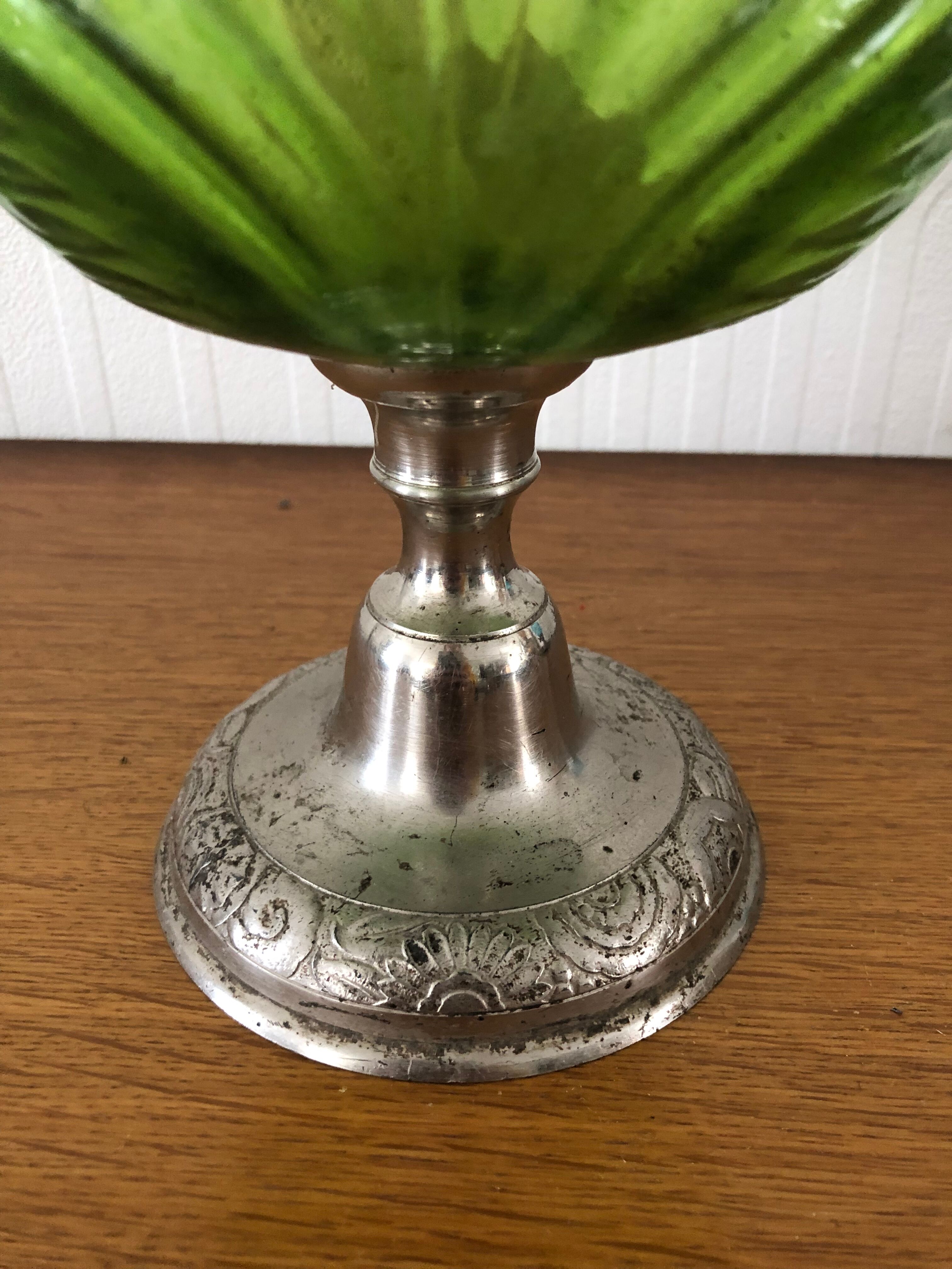 Antique oil lamp in glass and metal