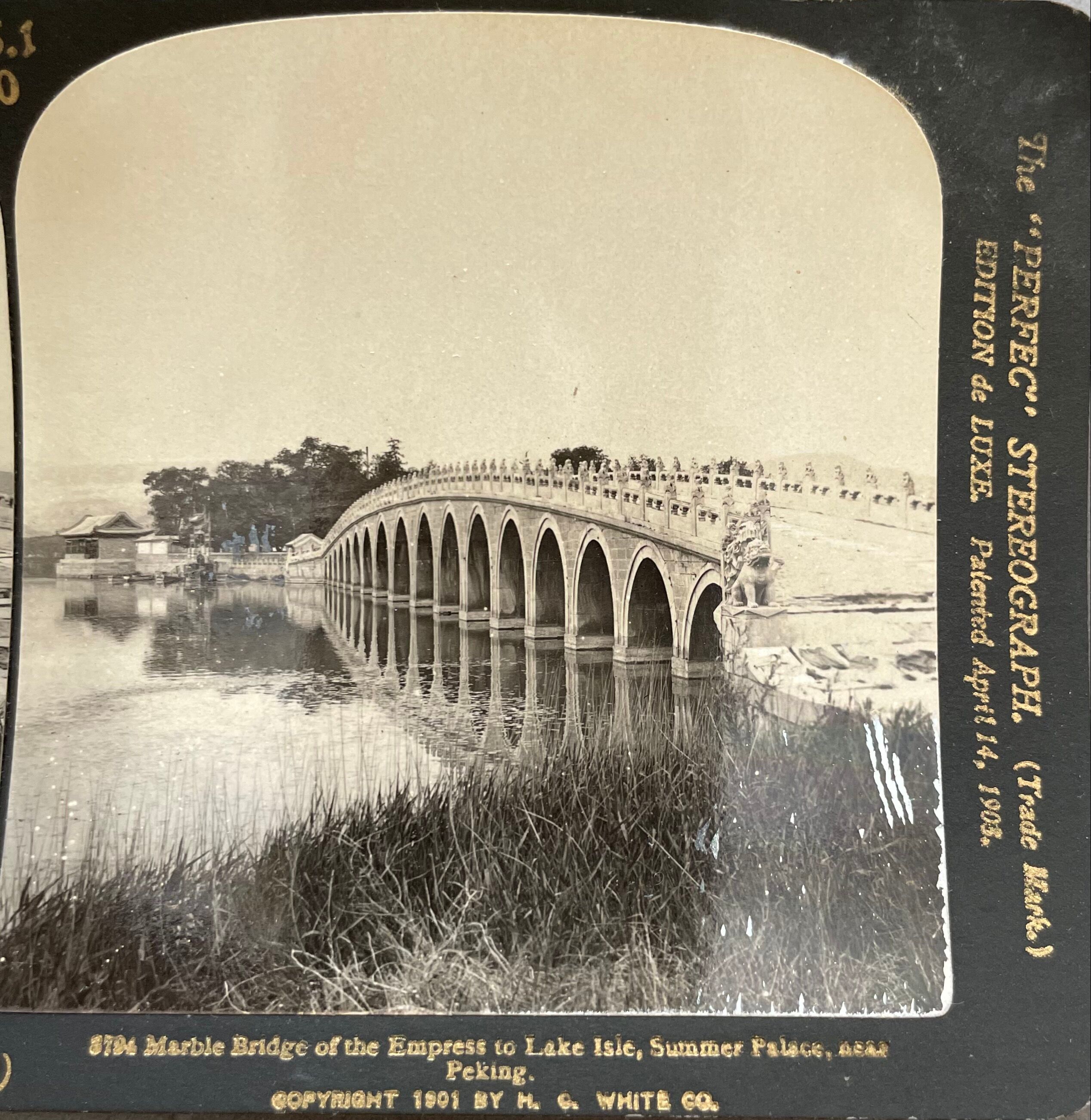 Old photography stereo, stereograph, luxury albumine 1903 marble bridge of the Empress, China