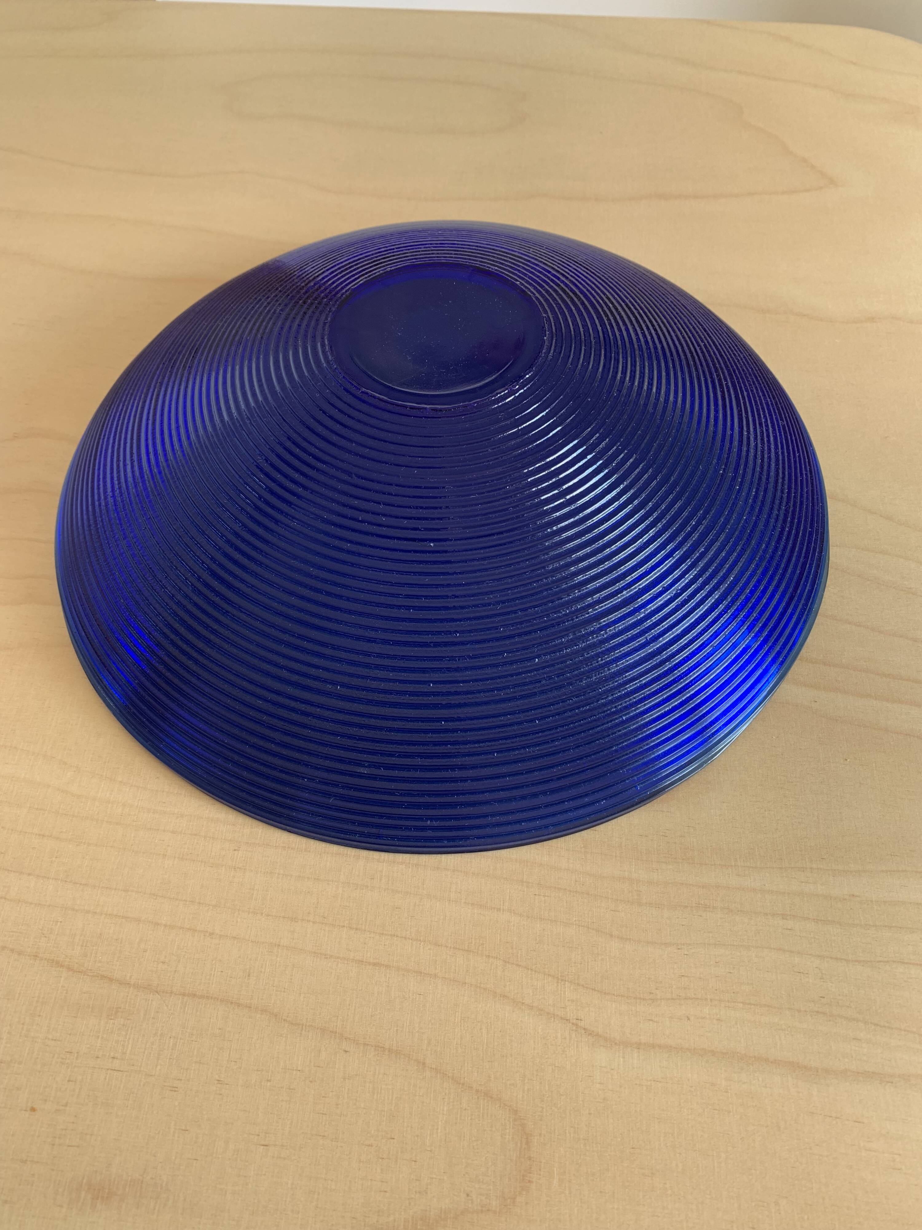 Blue glass salad bowl