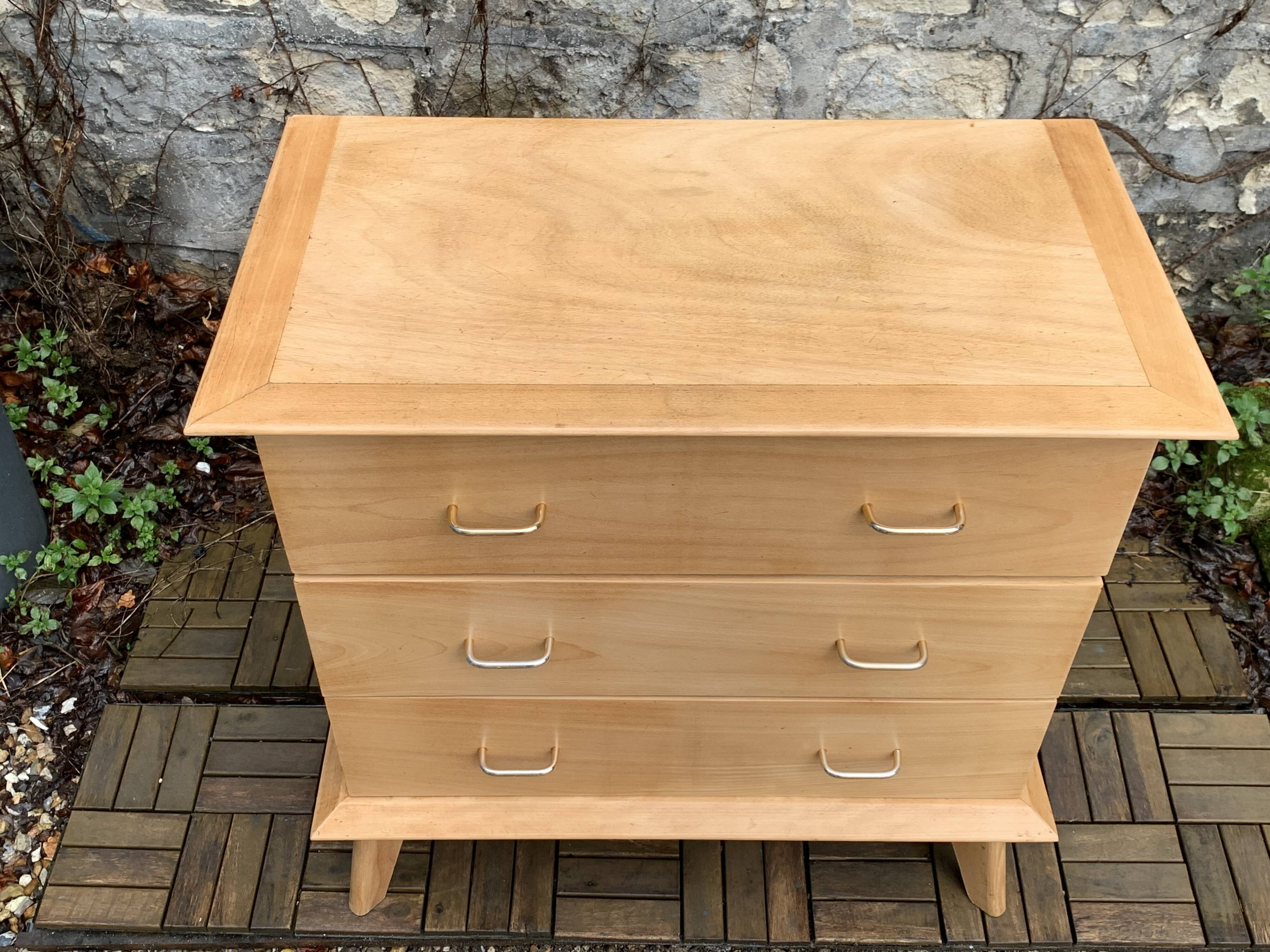 Vintage chest of drawers with compass feet, solid raw beech, 1960s