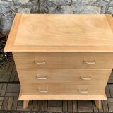 Vintage chest of drawers with compass feet, solid raw beech, 1960s
