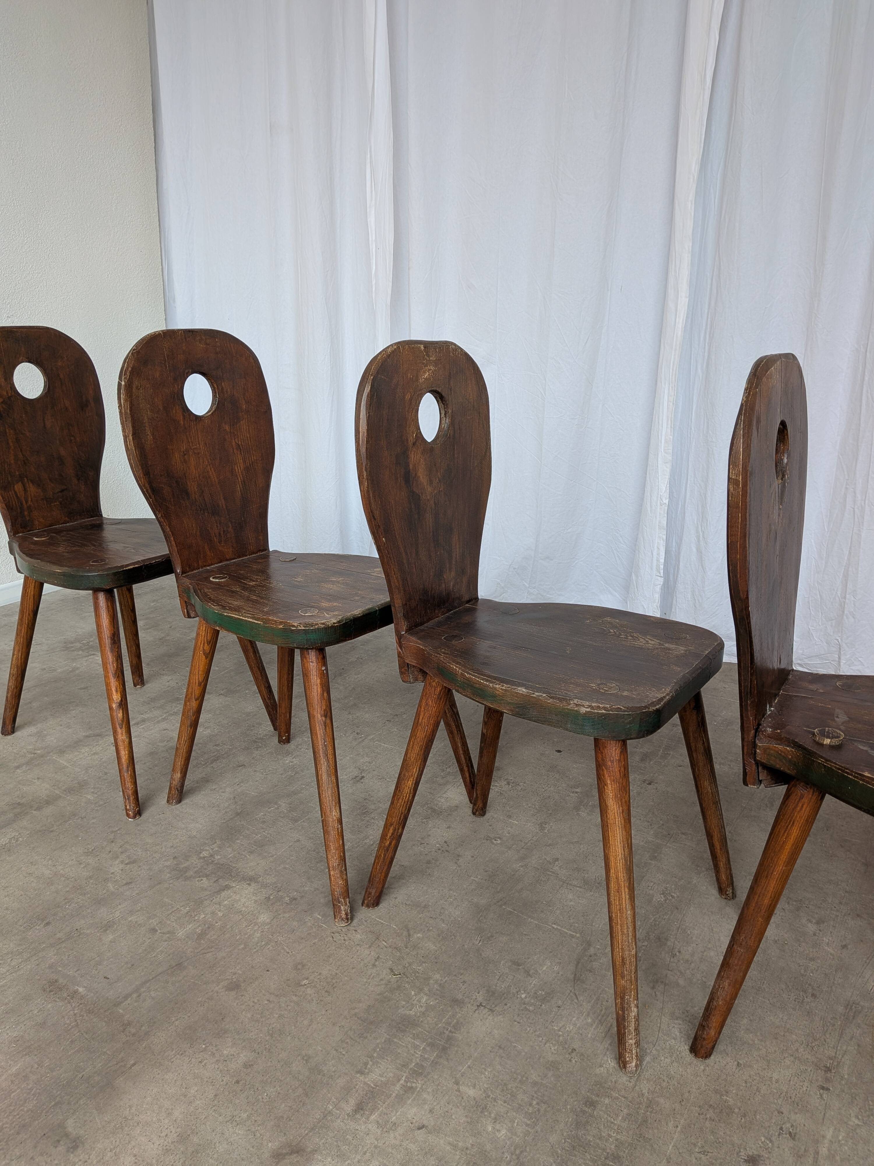Set of 4 Vintage Brutalist Wooden Chair / Rustic Farmhouse Dining Chair