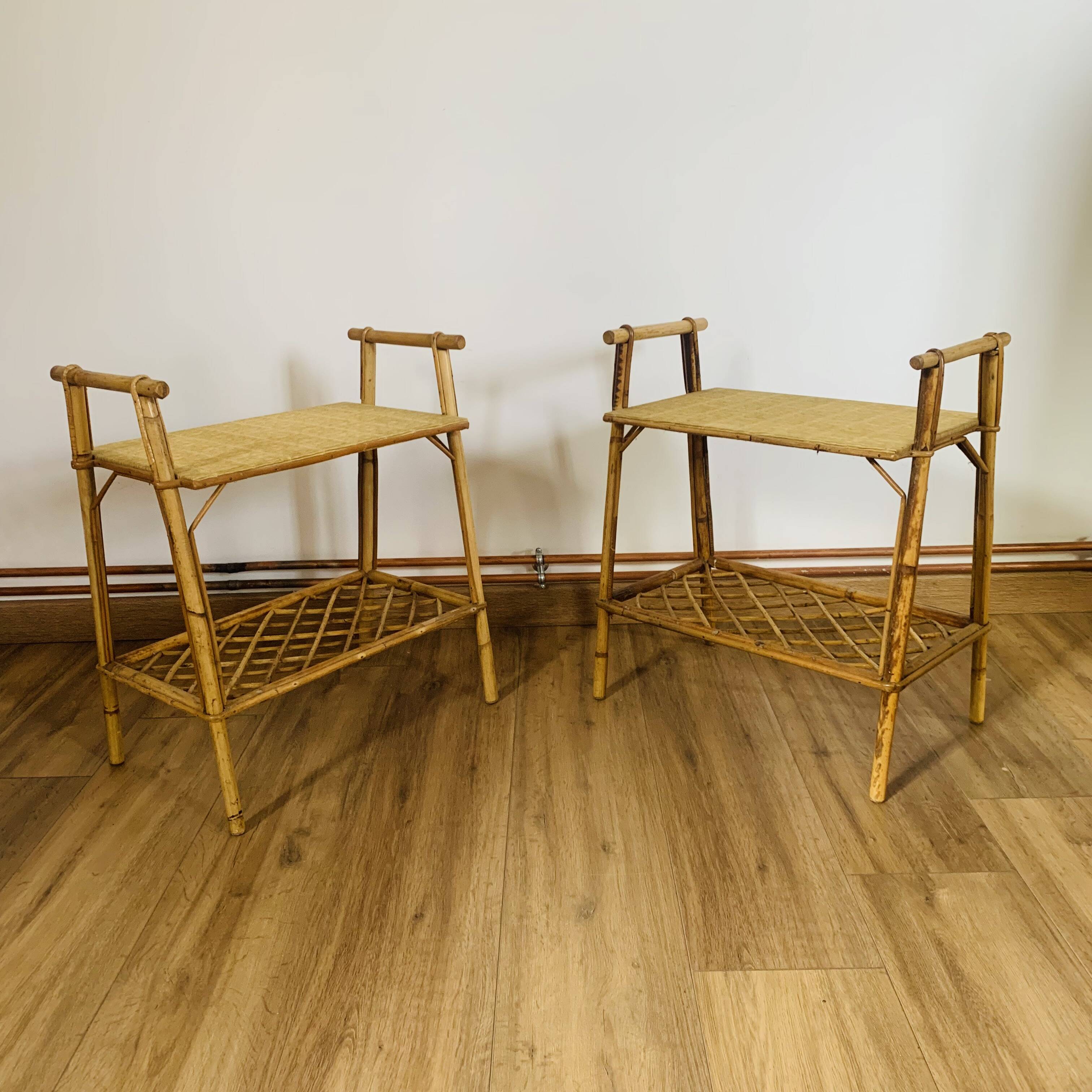 Pair of rattan bedside tables