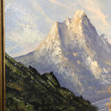 Tableau huile sur toile l. guerny vue rivière en montagne avec cadre doré
