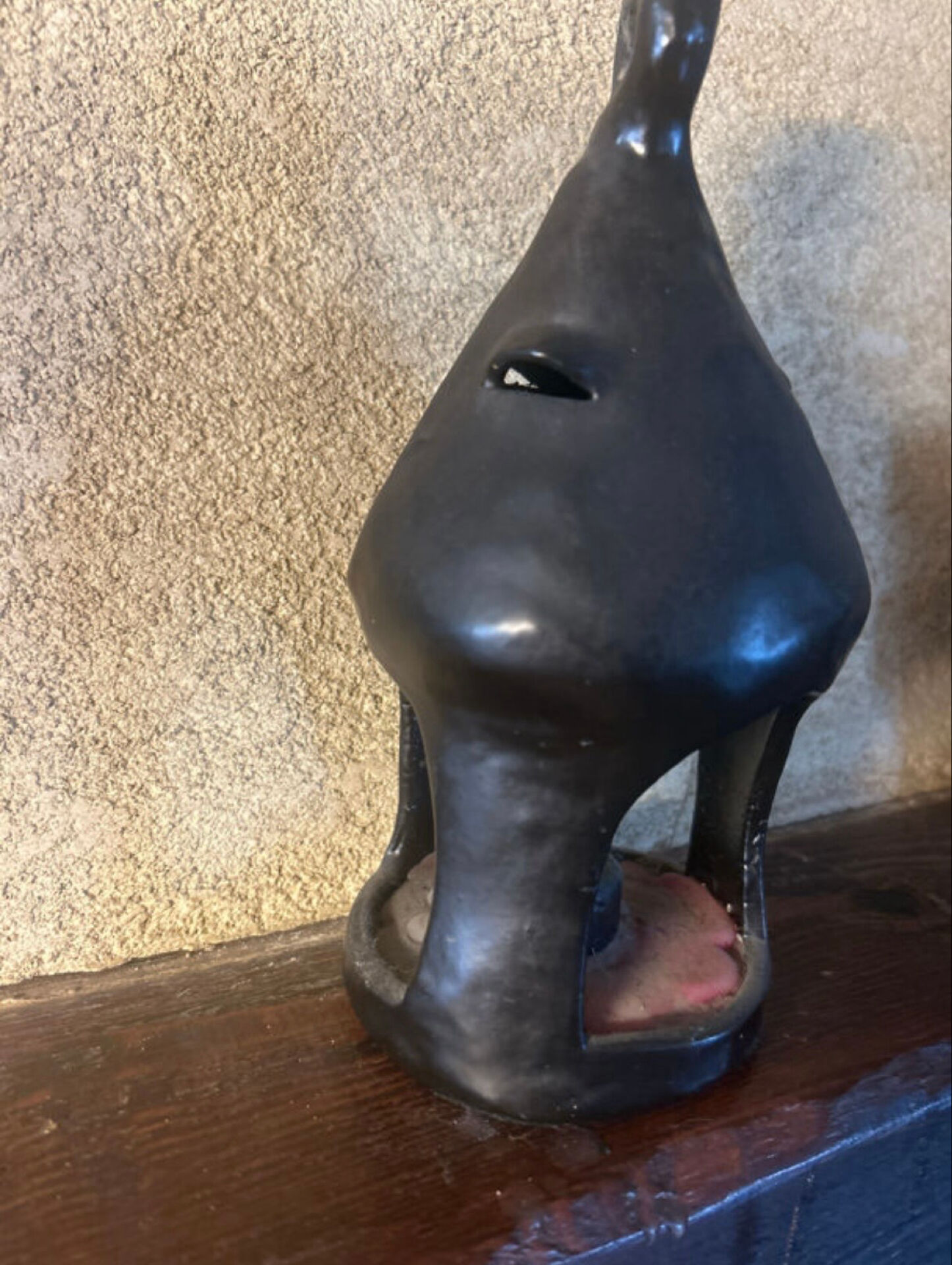 Black ceramic candle holder signed – handcrafted piece