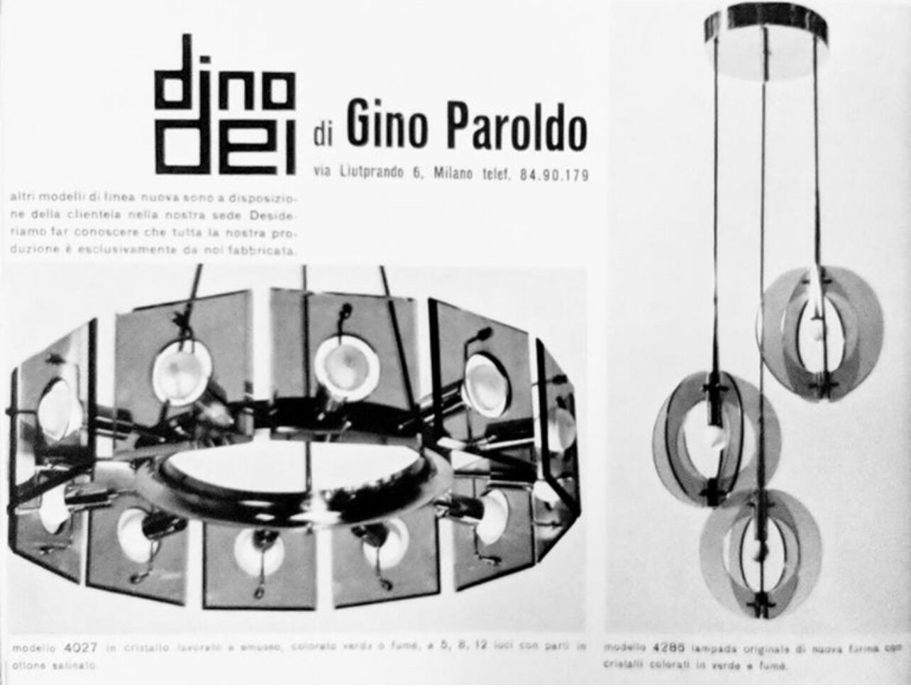 Gino Paroldo, modernist brass and smoked glass chandelier, Italy 1960s