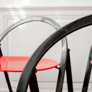 Vintage Clio chairs by Giorgio Cattelan for Cidue, black metal and wood.