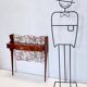 Ebonized Beech and Rose-Patterned Fabric Console with a Drawer, Italy