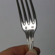 Set of 6 Cailar Bayard dessert forks, Coquille, monogrammed, early 20th century
