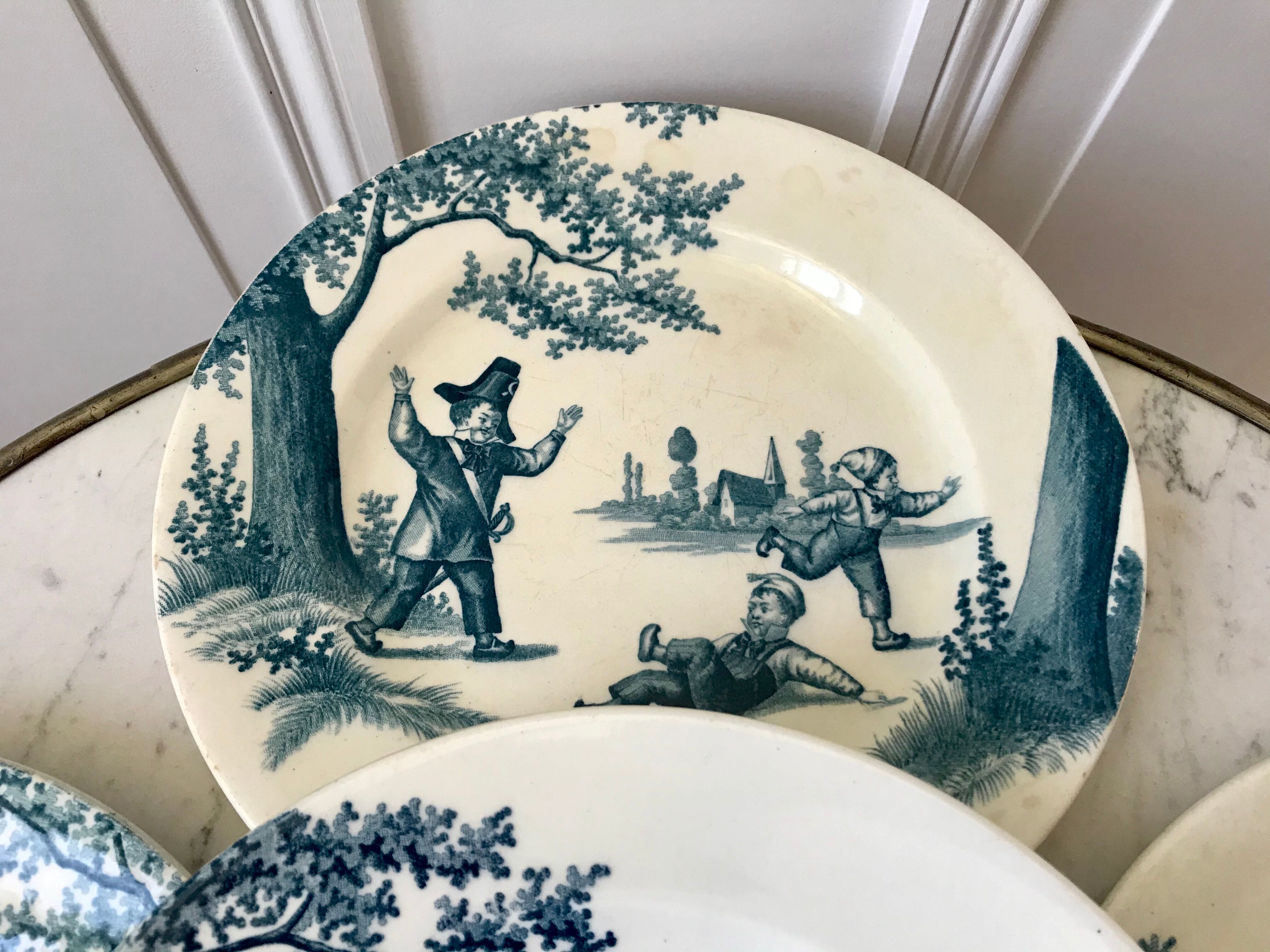Set of 5 flat plates Iron Earth model "Garde-Champêtre" late nineteenth