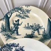 Lot de 5 assiettes plates Terre de Fer modèle "Garde-Champêtre" fin XIXème