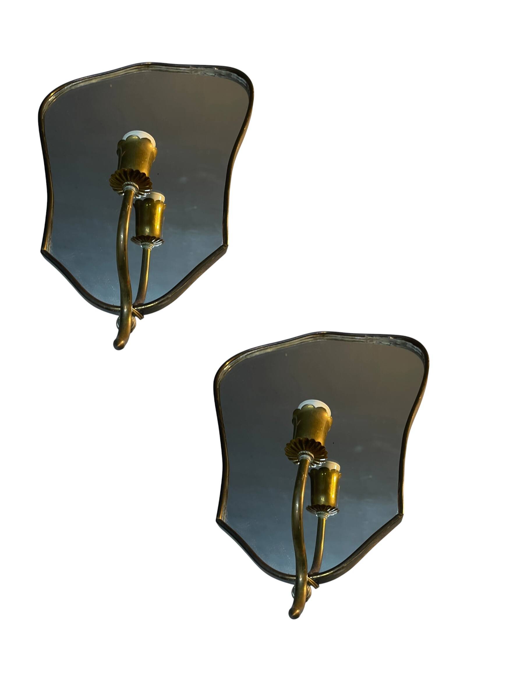 Art Deco Brass Mirrored Sconces Set of 2 1950’s