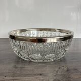 Vintage salad bowl in moulded glass and silver-plated metal.