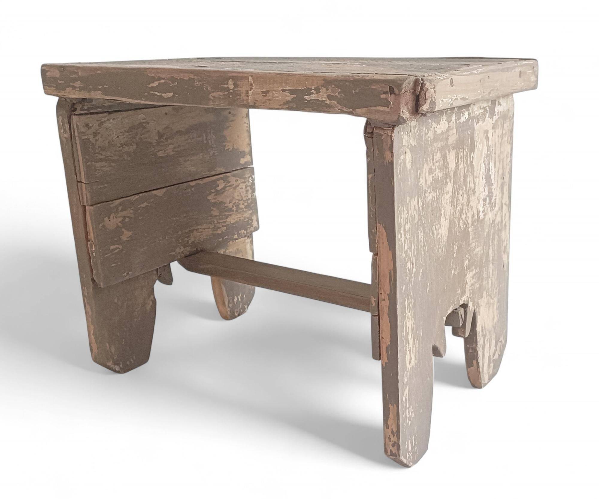 Rustic Weathered Wood Farm Stool/ Accent Table, Spain,  Early 20th-C