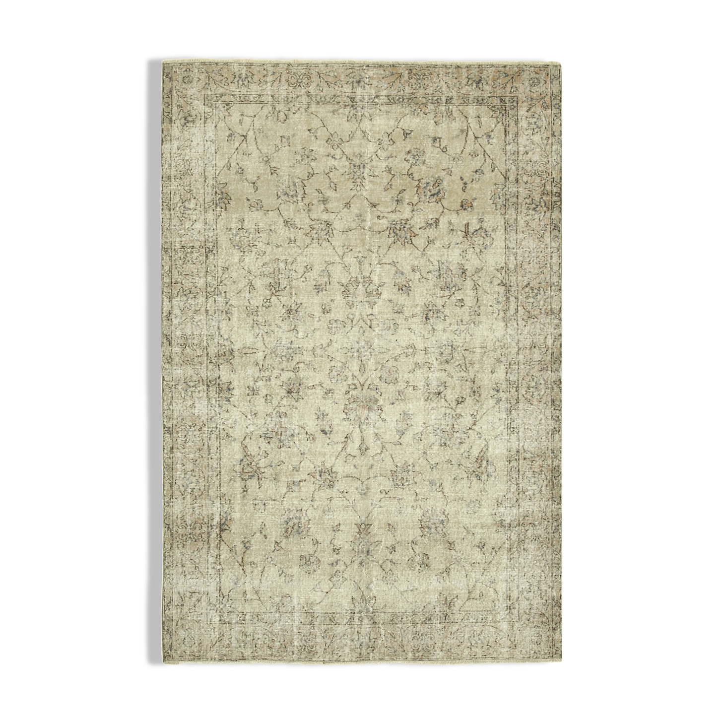 Handmade oriental beige carpet 182 cm x 271 cm