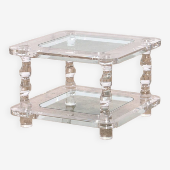 French Coffee Table Lucite and Glass Maison Romeo, 1970s