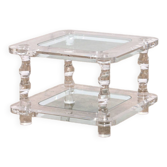 French Coffee Table Lucite and Glass Maison Romeo, 1970s